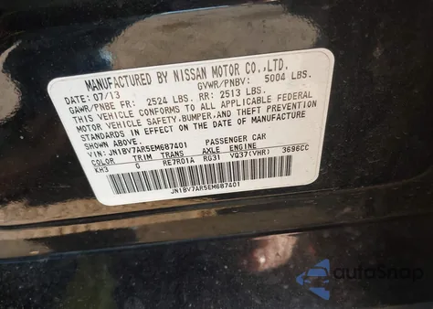 2014 Infiniti Q50 Premium z USA, uszkodzony, nr VIN JN1BV7AR5EM687401